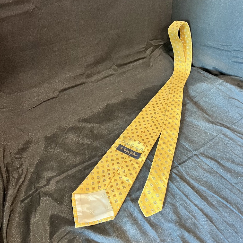 Brooks Brothers Silk Neck‎ Tie Yellow Geometric Blue & Yellow Squares - Picture 2 of 11
